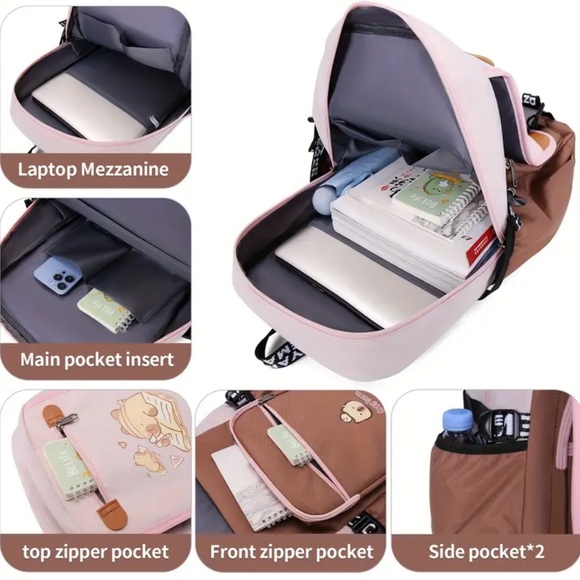 Backpack Adjustable Strap Versatile Travel School Bag Kid Unisex Capybara Purple - Picture 7 of 10